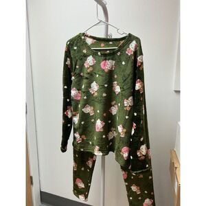 Hello Kitty Pajama Set Green Plush‎ Long Sleeve Pants Women's Sleepwear